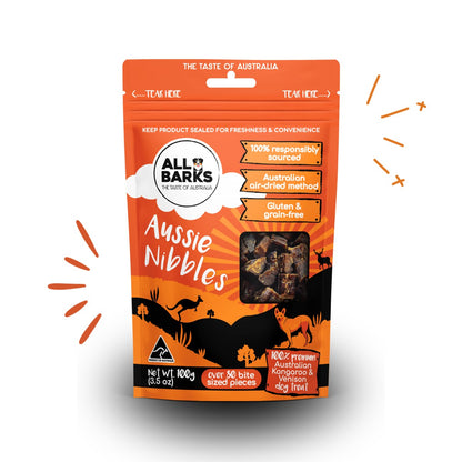 Aussie Nibbles Packaging - Kangaroo dog treats - All Barks Australia